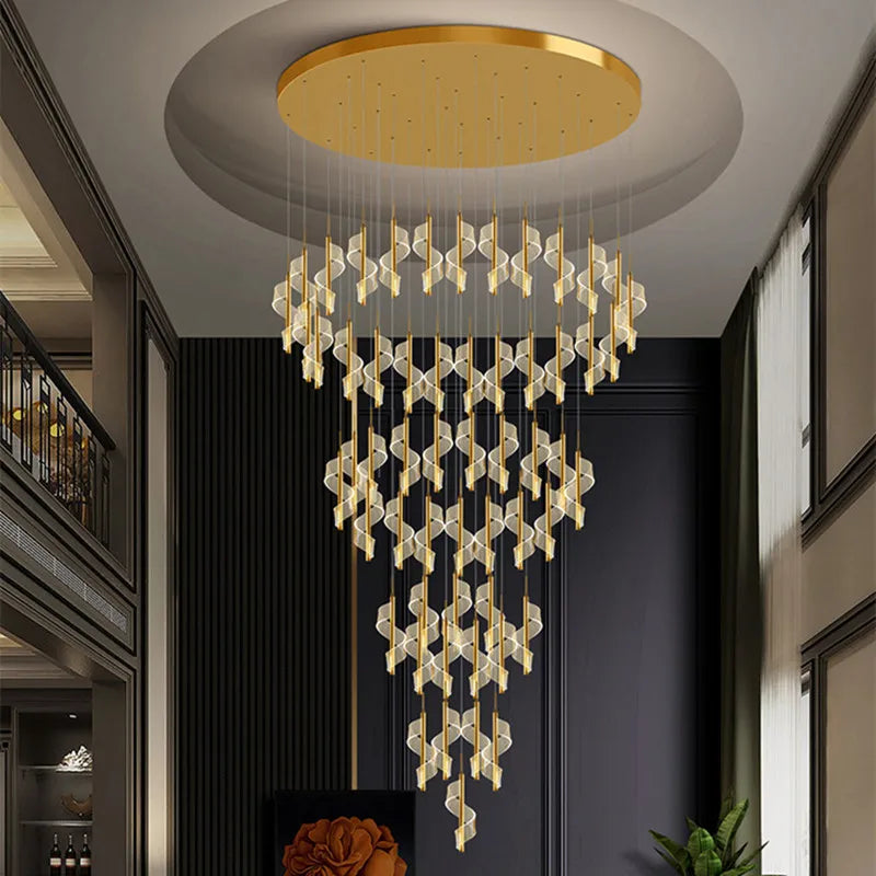 Afralia™ Modern Gold Spiral Stairs Acrylic Chandelier LED Pendant Lighting Spiral Stairs Hanging Luminarias