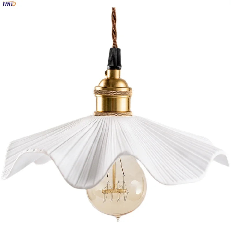 Afralia™ Nordic Modern LED Pendant Lights Living Room Ceramic Flower Hanging Lamp