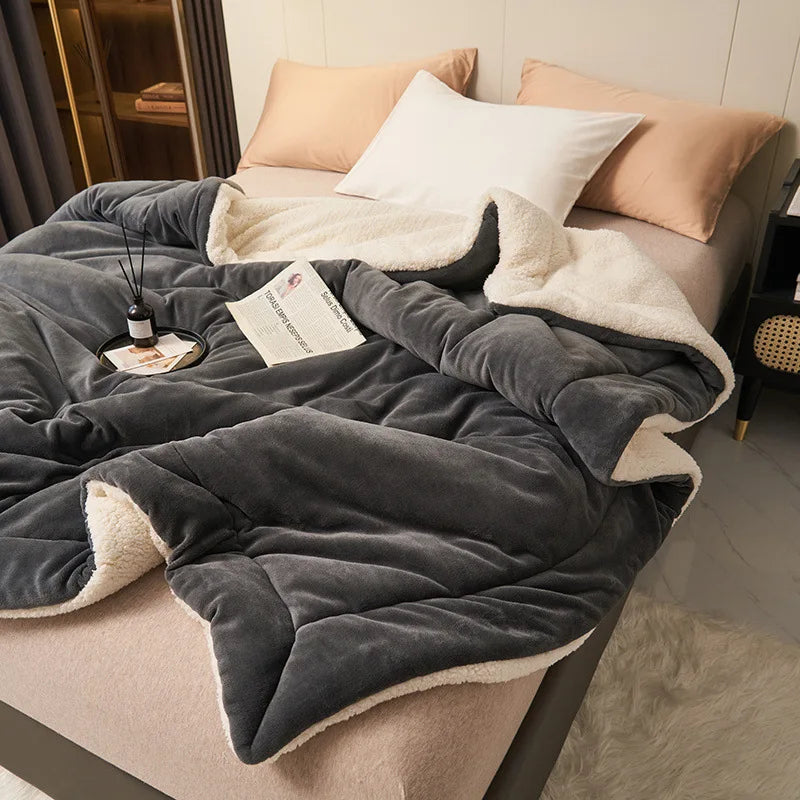 Afralia™ Warm Lamb Fleece Double Layer Blanket - Thick Milk Velvet Quilt