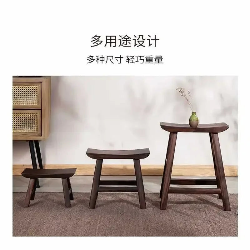 Wooden Walnut Square Stool by Afralia™: Rustic Real Wood Bench for Dining, Kids, or Home