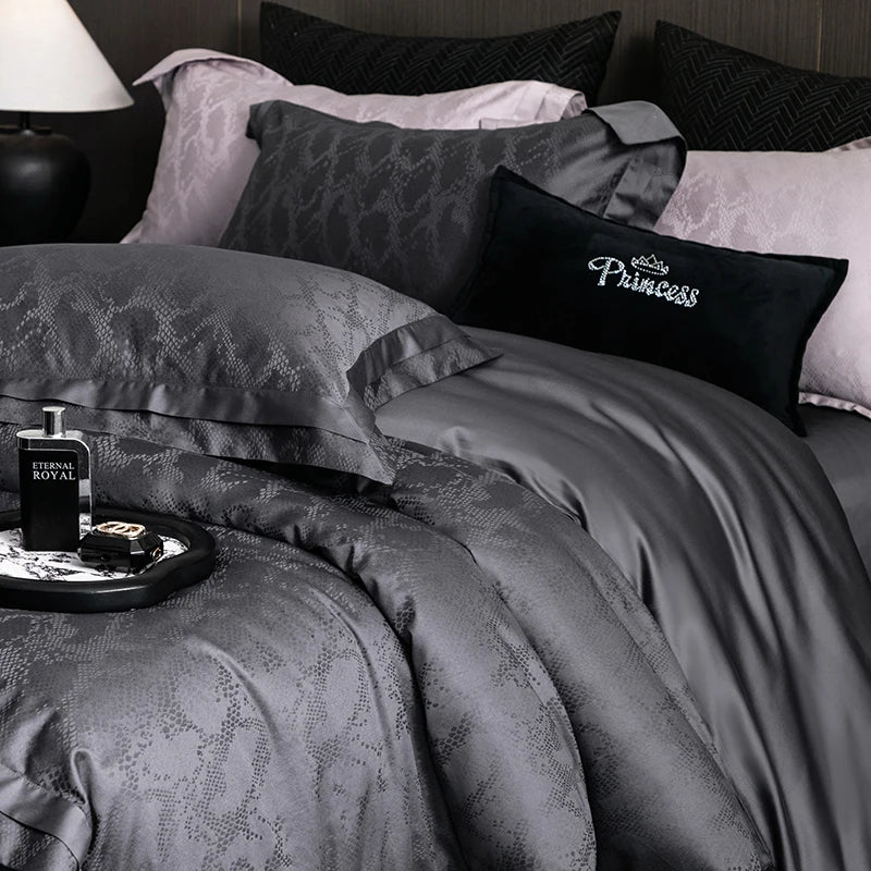 Afralia™ Luxury 1000TC Egyptian Cotton Jacquard Bedding Set in Dark Gray