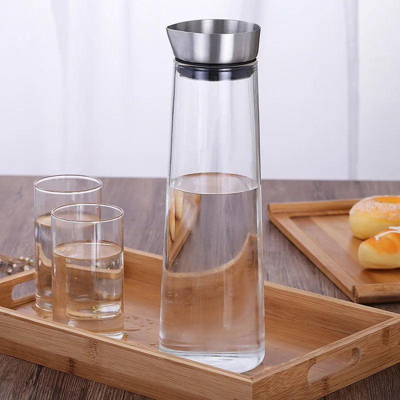 Afralia™ Glass Water Bottle With Stainless Steel Lid Cold Water Jug Pitcher, 1L/1.5L