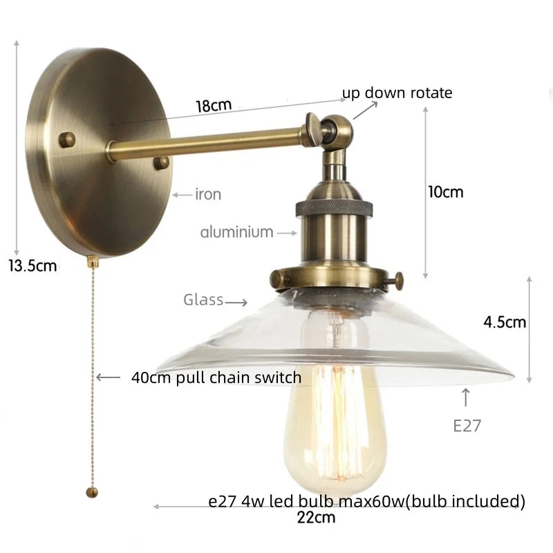 Afralia™ Vintage Industrial LED Wall Lamp with Clear Glass Shade