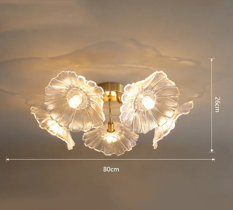Afralia™ Lotus Leaf Glass Ceiling Chandelier with E14 Bulb