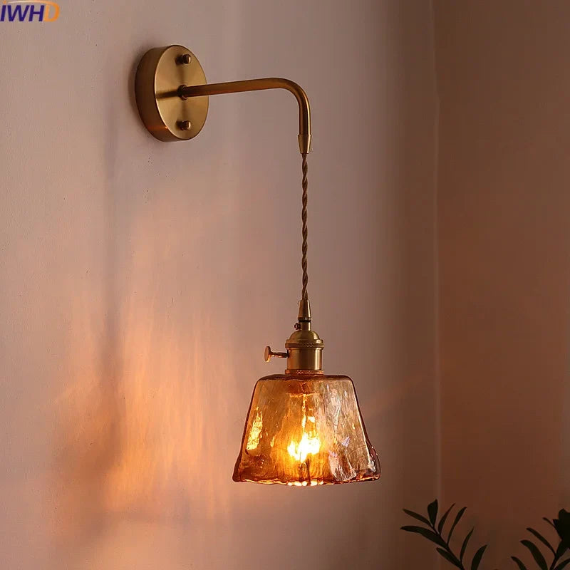 Afralia™ Glass Copper LED Wall Sconce Vintage Style for Bedroom Dining Room Mirror Lighting