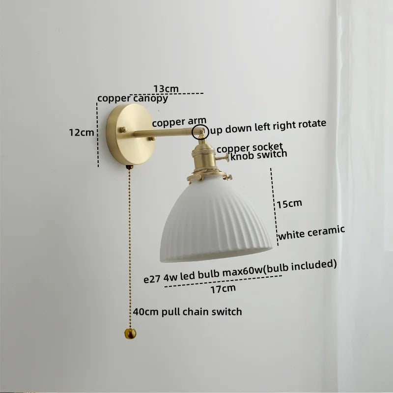 Afralia™ Copper Glass LED Wall Sconce Pull Chain Switch Modern Stair Light Fixtures