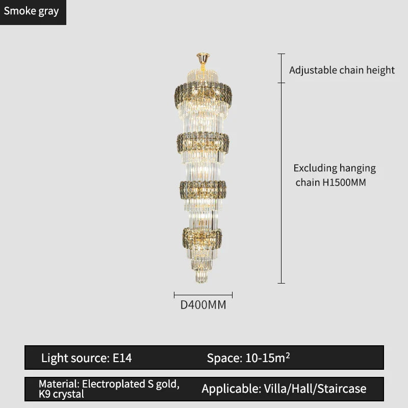 Afralia™ Elegant Crystal Hollow Long Chandelier for Duplex Living Room and Stairwell