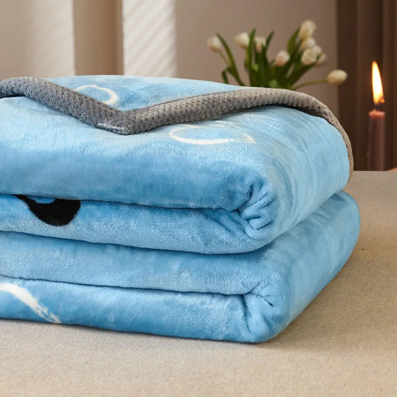 Afralia™ Winter Cute Printed Flannel Blanket for Office Multi Purpose Warm Raschel Blanket