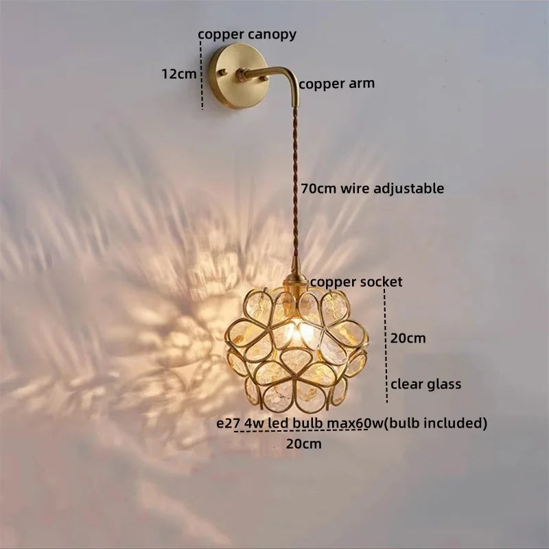 Afralia™ Copper Glass LED Wall Sconce Pull Chain Switch - Modern Stair Light Fixtures