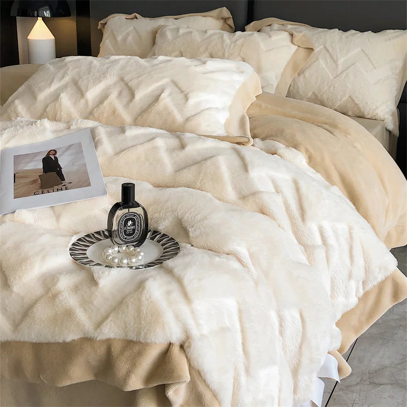 Afralia™ Plush Faux Rabbit Fur Velvet Bedding Set: Duvet Cover, Sheet, Pillowcases