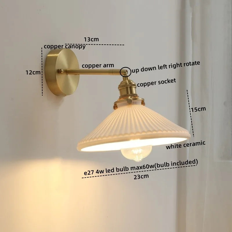 Afralia™ Ceramic LED Wall Light with Pull Chain Switch for Bedroom Bathroom Living Room