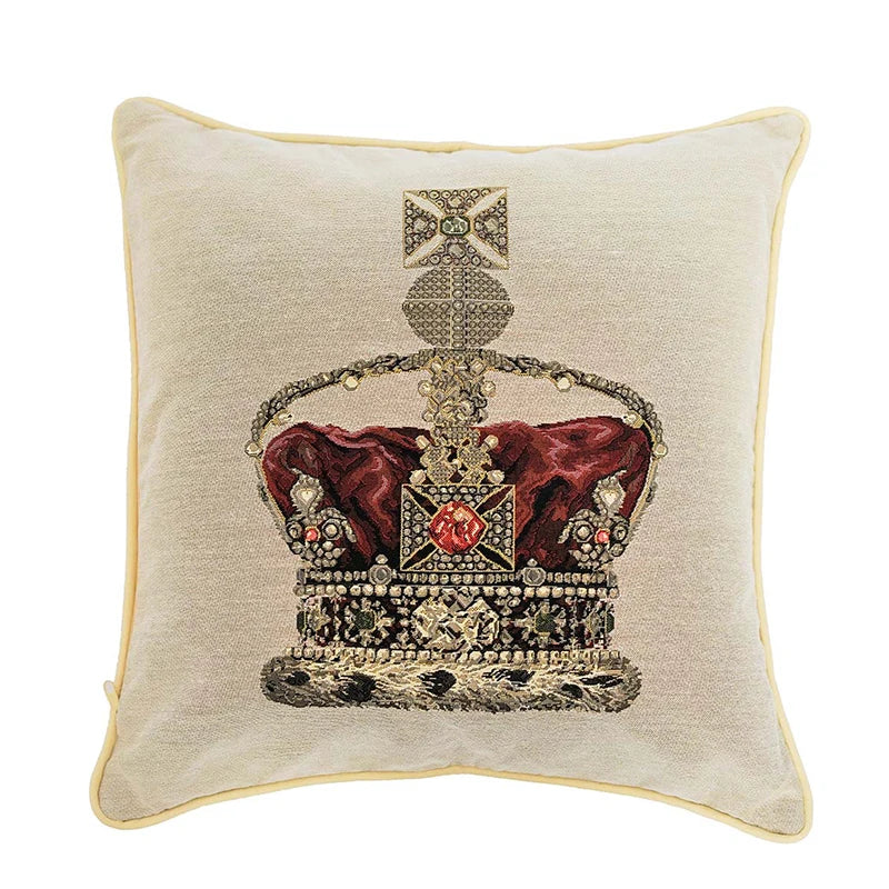 Afralia™ Baroque Crown Jacquard Tapestry Throw Pillow Cover 45x45cm for Living Room Sofa