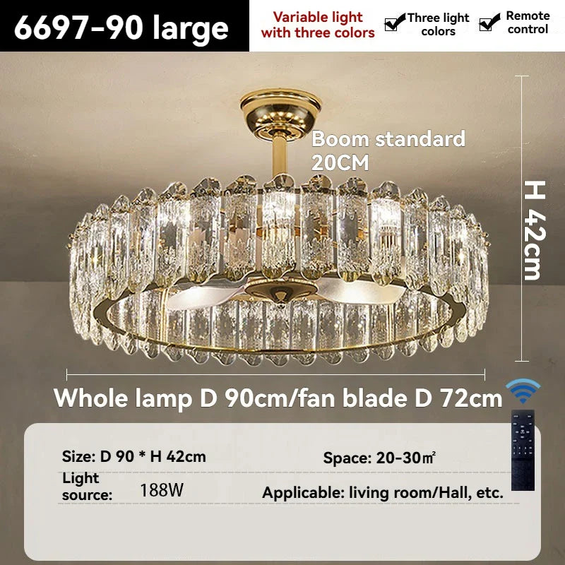 Afralia™ Crystal Ceiling Fan Light - Modern Luxury Invisible Fan Light Combo for Home