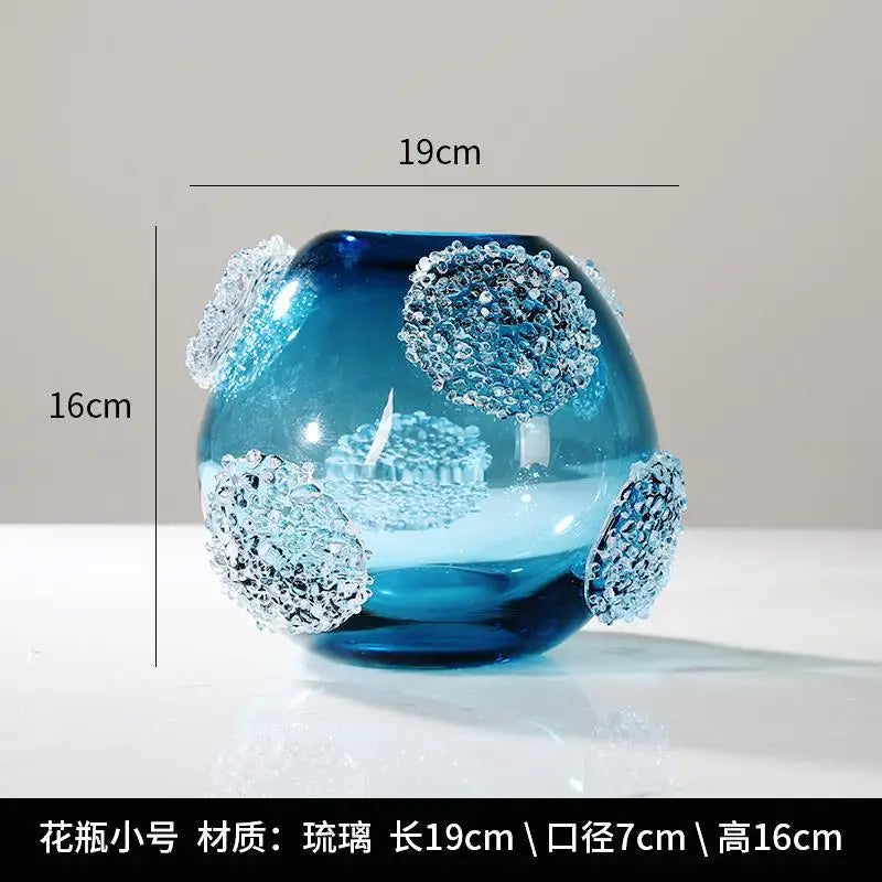 Blue Glass Vase with Medusa Embossed Design | Afralia™ Home Decor Vase