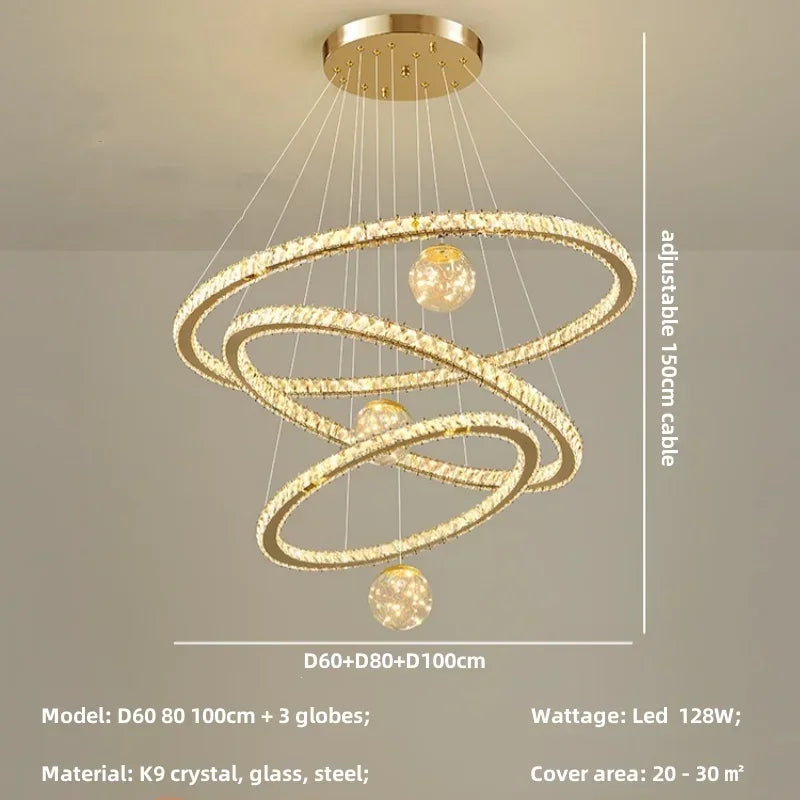 Afralia™ Crystal LED Chandelier: Modern Living Room Pendant Lights, Glass Globe Hanging Lamp