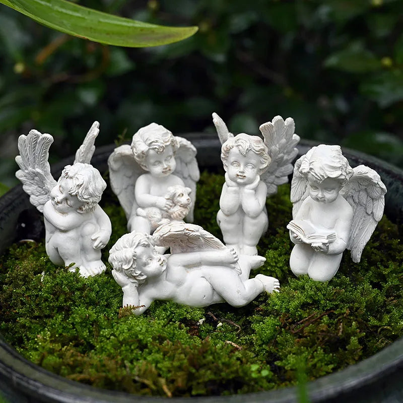 Afralia™ Mini Baby Angel Figurines for Fairy Garden Decor - Set of 5