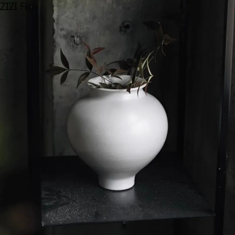 Afralia™ White Ceramic Vase Minimalism Desk Decor Flower Arrangement Room Aesthetic