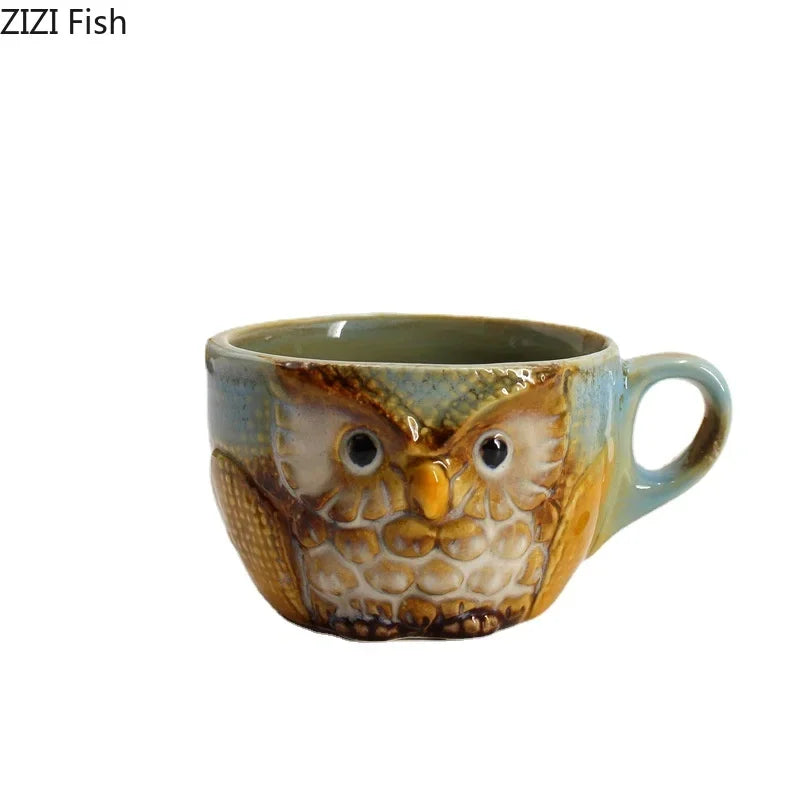 Afralia™ Ceramic Owl Relief Mug with Lid