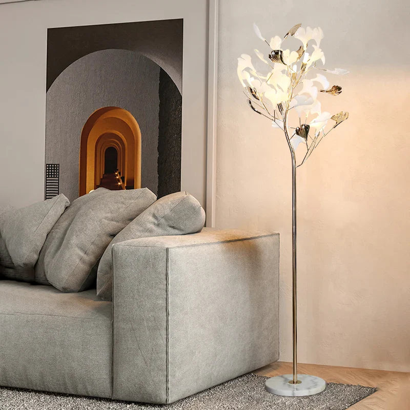 Afralia™ Nordic Ginkgo Blossom LED Floor Lamp for Home and Living Room