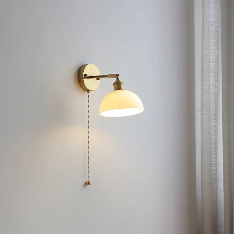 Afralia™ White Glass LED Wall Sconce Pull Chain Switch Stair Light