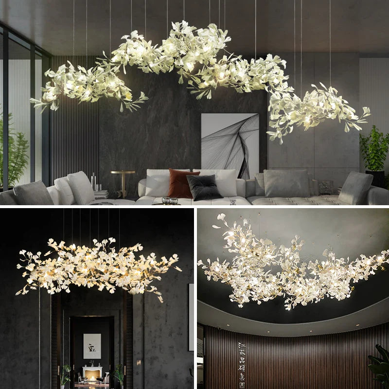 Afralia™ Ginkgo Biloba Chandelier: Elegant Duplex Living Room Hotel Lobby Pendant Light