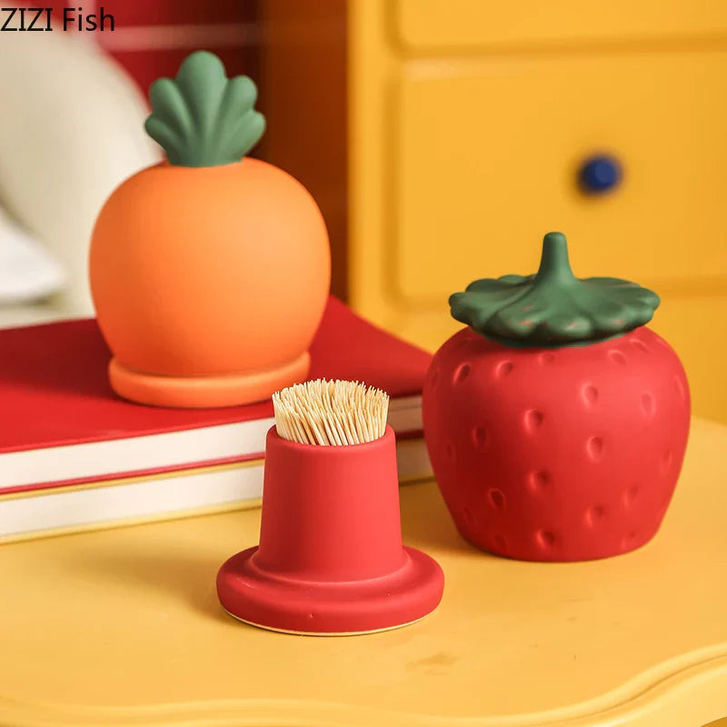 Afralia™ Strawberry Ceramic Toothpick & Swab Holder: Fruits Shape Desktop Organizer & Storage Jar