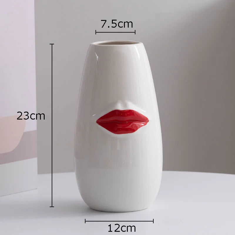 Afralia™ Red Lips Porcelain Vase: Minimalist Desk Decoration for Flower Arrangement