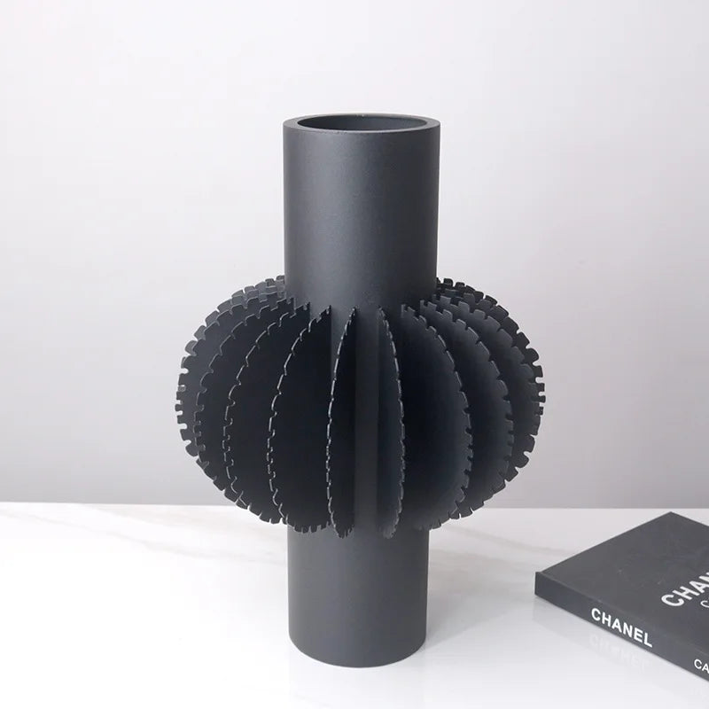 Afralia™ Geometric Serrated Metal Flower Vase – Abstract Cylinder Home Decor