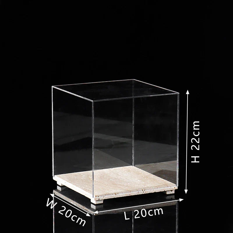 Acrylic Display Case on Travertine Base by Afralia™ for Collectibles, Figurines, Desserts