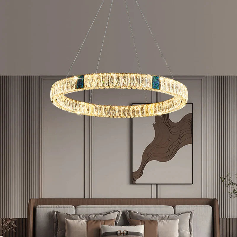 Afralia™ Round Shell LED Crystal Chandelier Living Room Light