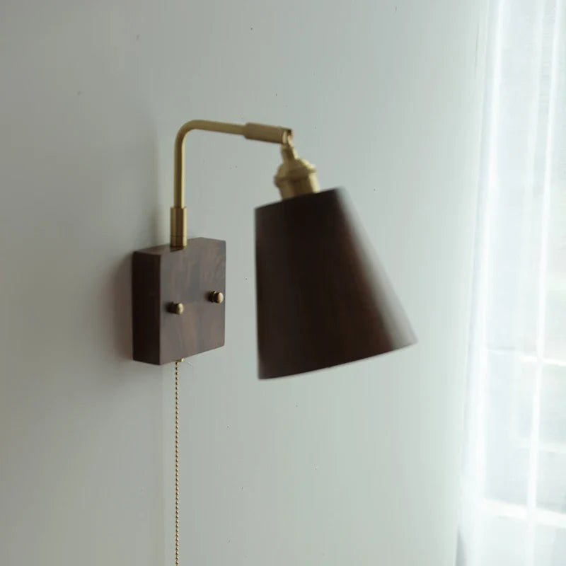 Afralia™ Loft Wood LED Wall Light Fixture Rotatable Bedside Lamp Vintage Walnut