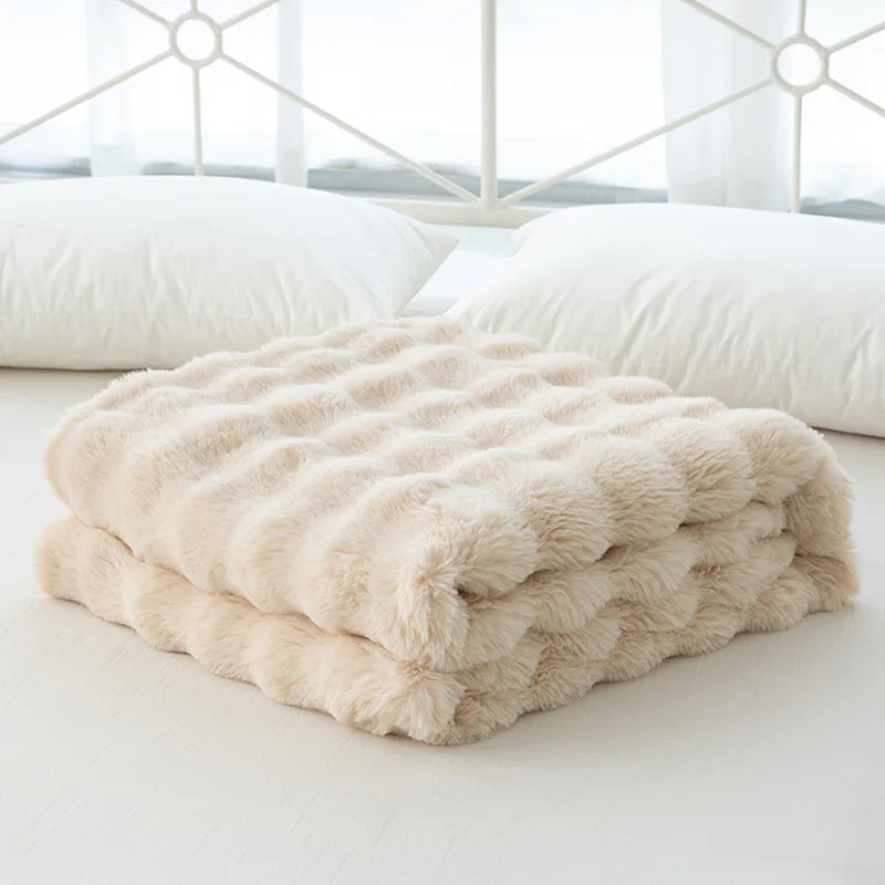 Afralia™ Cozy Faux Rabbit Velvet Blanket for Office Nap – Twin Size Luxurious Solid Color Woolen Blanket