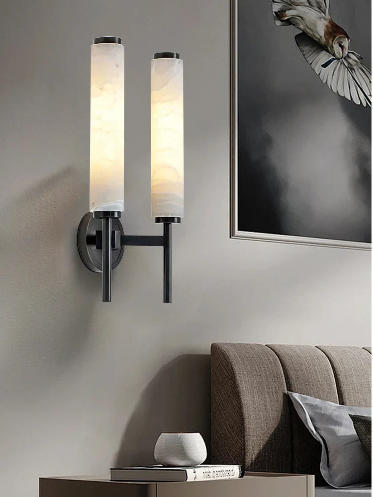 Afralia™ Spanish Marble Bronze Black Wall Sconce Luxury Bedside Light