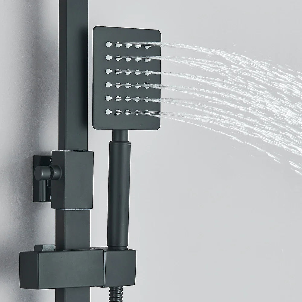 Afralia™ Matte Black Rainfall Shower Faucet Set with Stainless Steel Spout