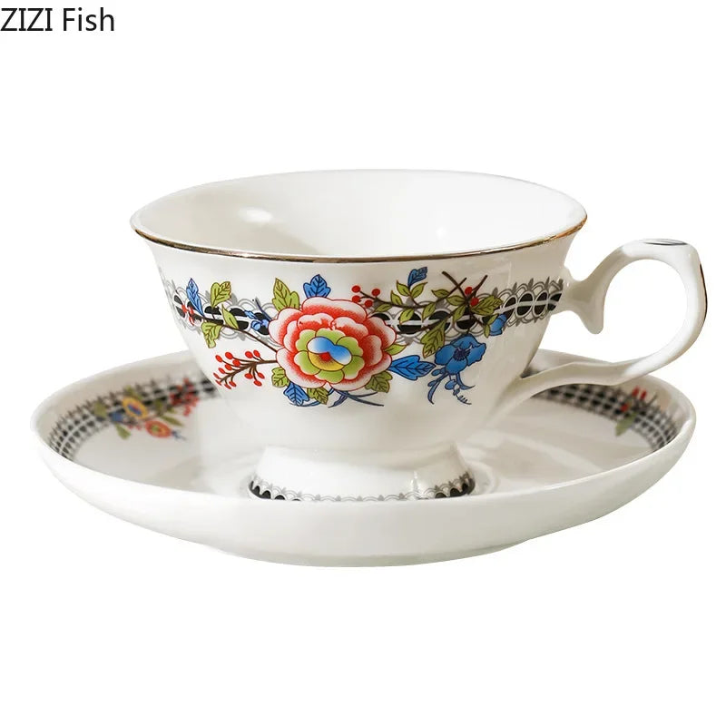 Afralia™ Peony Wreath Porcelain Tea Cup Set