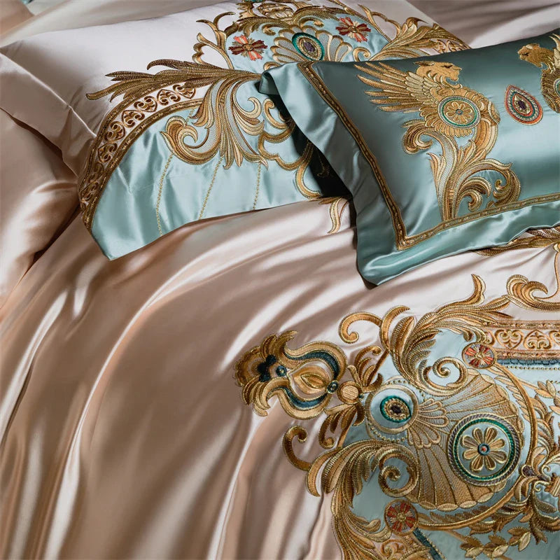 Afralia™ Royal Embroidery Egyptian Cotton Bedding Set with Duvet Cover and Pillowcases