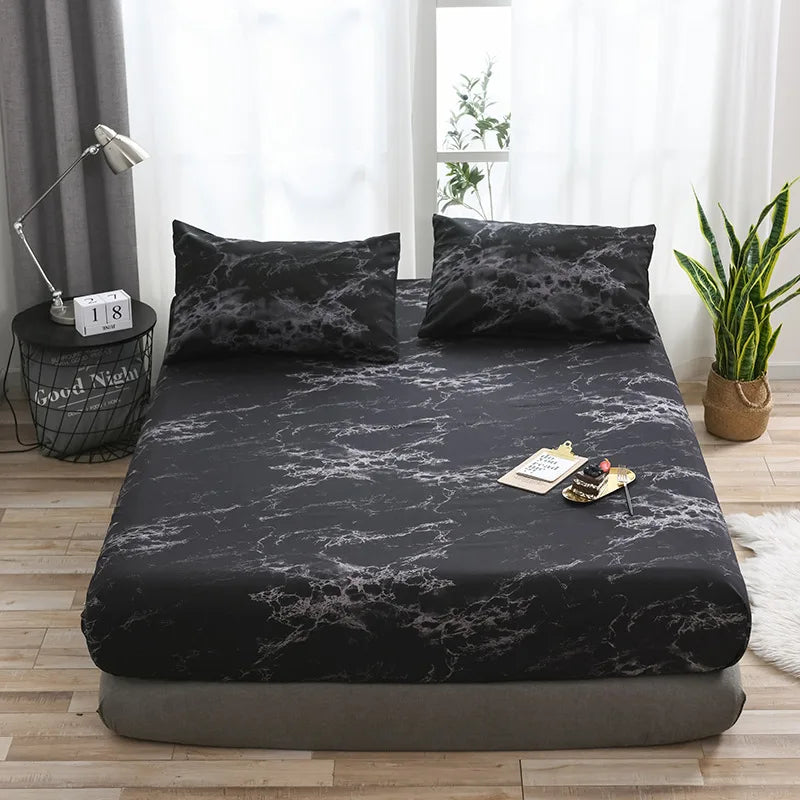 Afralia™ Nordic Marble Print Microfiber Fitted Bed Sheet - Soft & Comfortable King Size