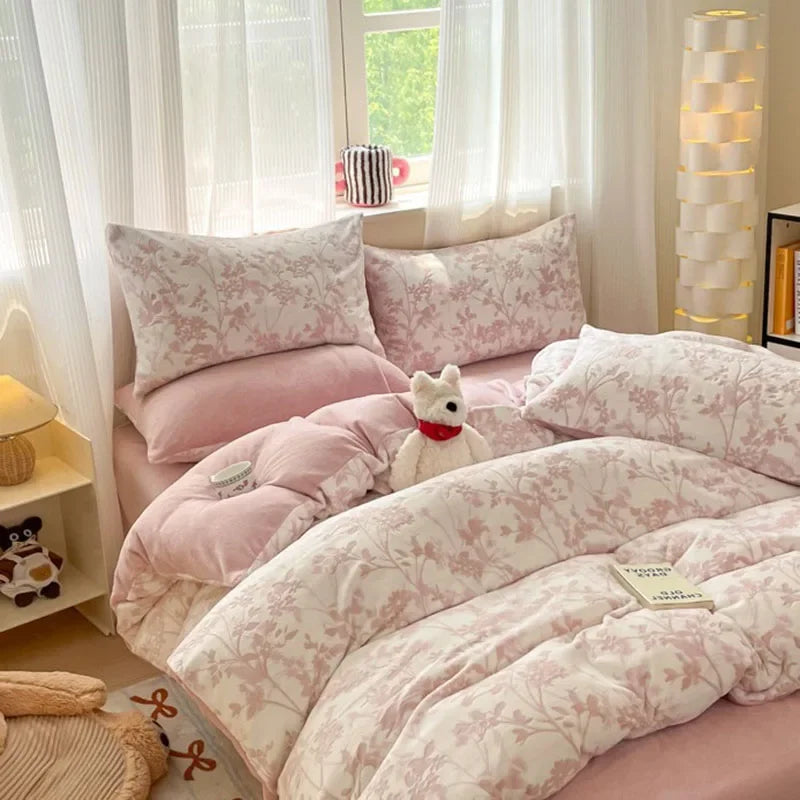 Afralia™ Plush Milk Velvet Bedding Set for Double Bedsheet Duvet Cover, Winter Warm Comforter