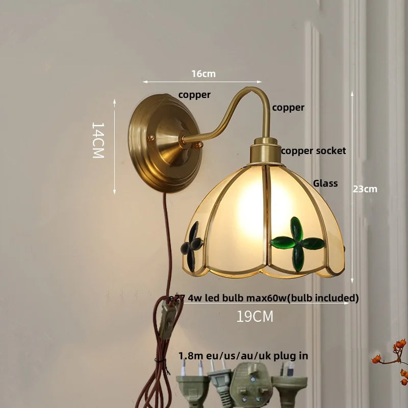 Afralia™ Glass Brass Wall Sconce LED Light Fixture for Dining Living Room Bathroom Mirror