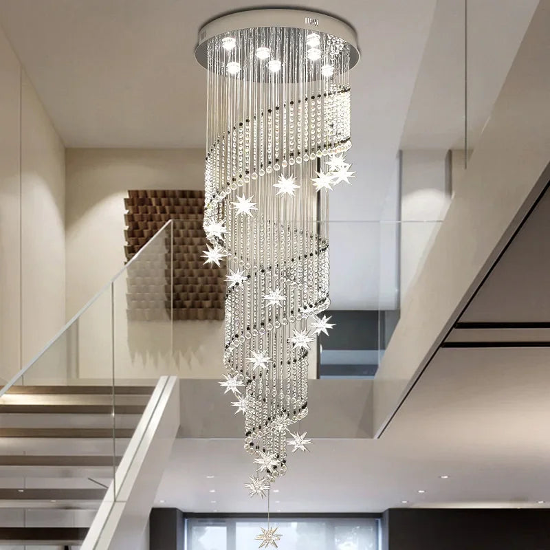 Afralia™ Modern Crystal Staircase Chandelier LED Hanging Light for Large Living Room