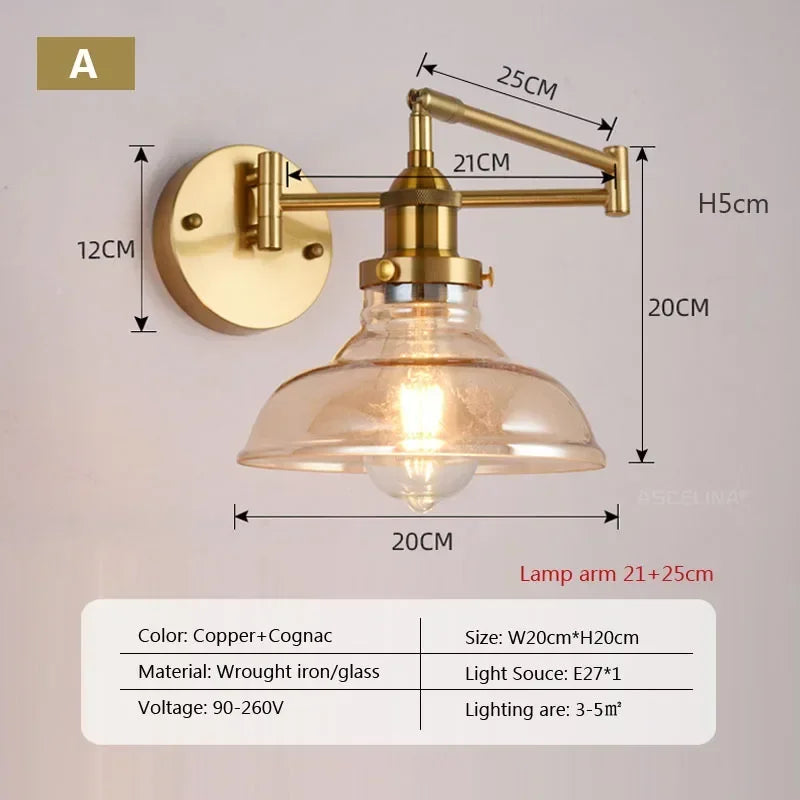 Afralia™ Retro Rocker Adjustable Wall Sconce Lights for Living Room & Aisle
