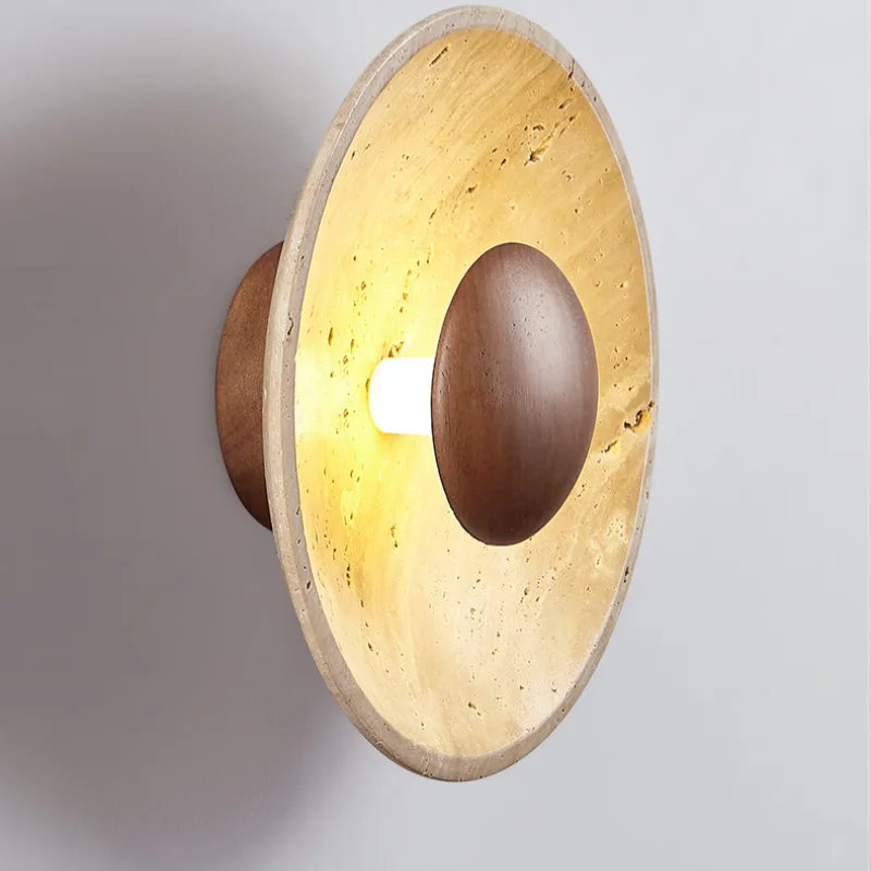 Afralia™ Retro Wood LED Wall Sconce, Yellow Travertine Stone Room Decor Stair Light