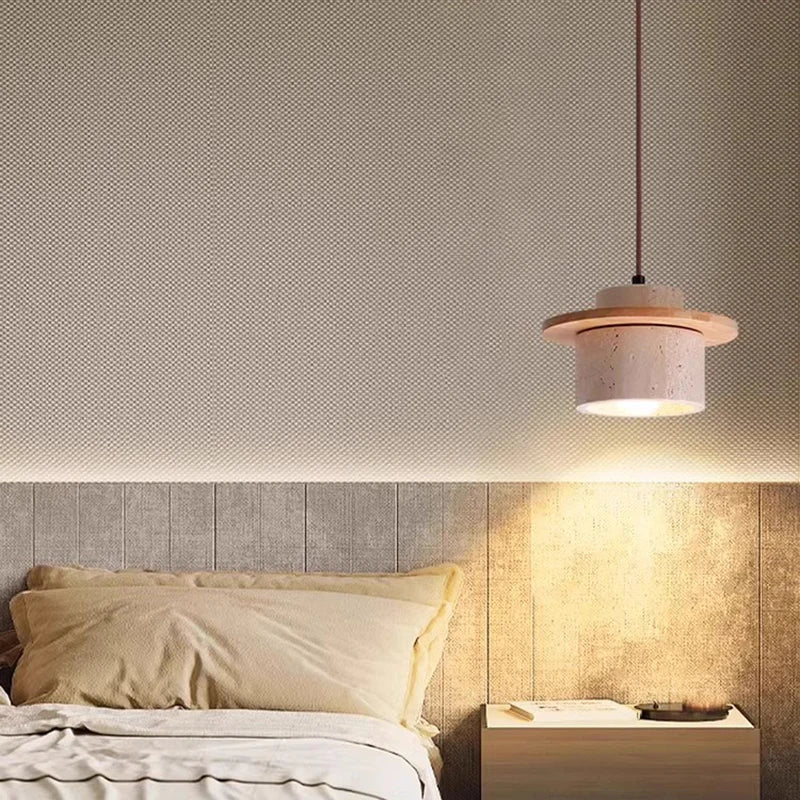 Afralia™ Yellow Travertine Stone LED Pendant Light for Bedside Living Room Decor