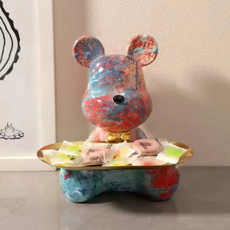 Afralia™ Graffiti Bear Figurine Statue Key Shelf Decor - Modern Table Sculpture