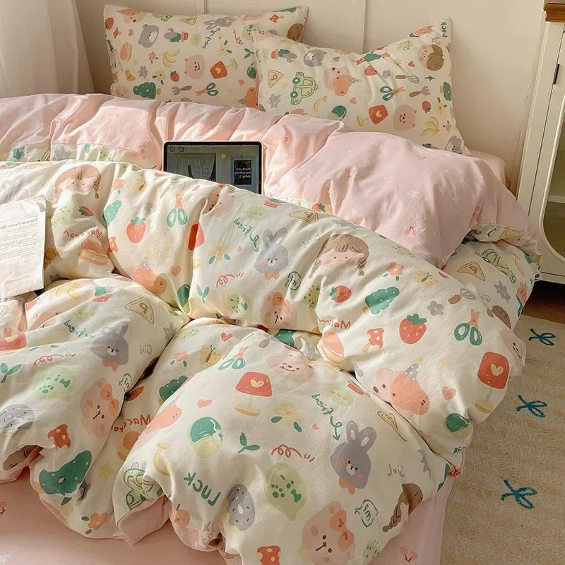 Afralia™ Cartoon Printed Cotton Bedding Set - Soft, Skin-Friendly Duvet Cover