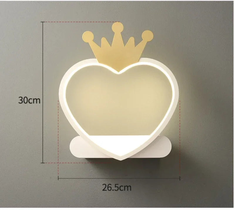 Afralia™ Nordic Heart Crown Wall Lamp for Princess Children's Room, Aisle, Bedroom - Strawberry Girl Ornament