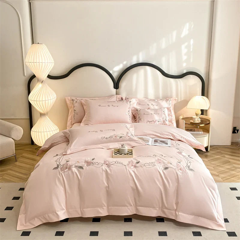 Afralia™ Luxe Floral Embroidery Bedding Set, Queen/King, 100% Cotton