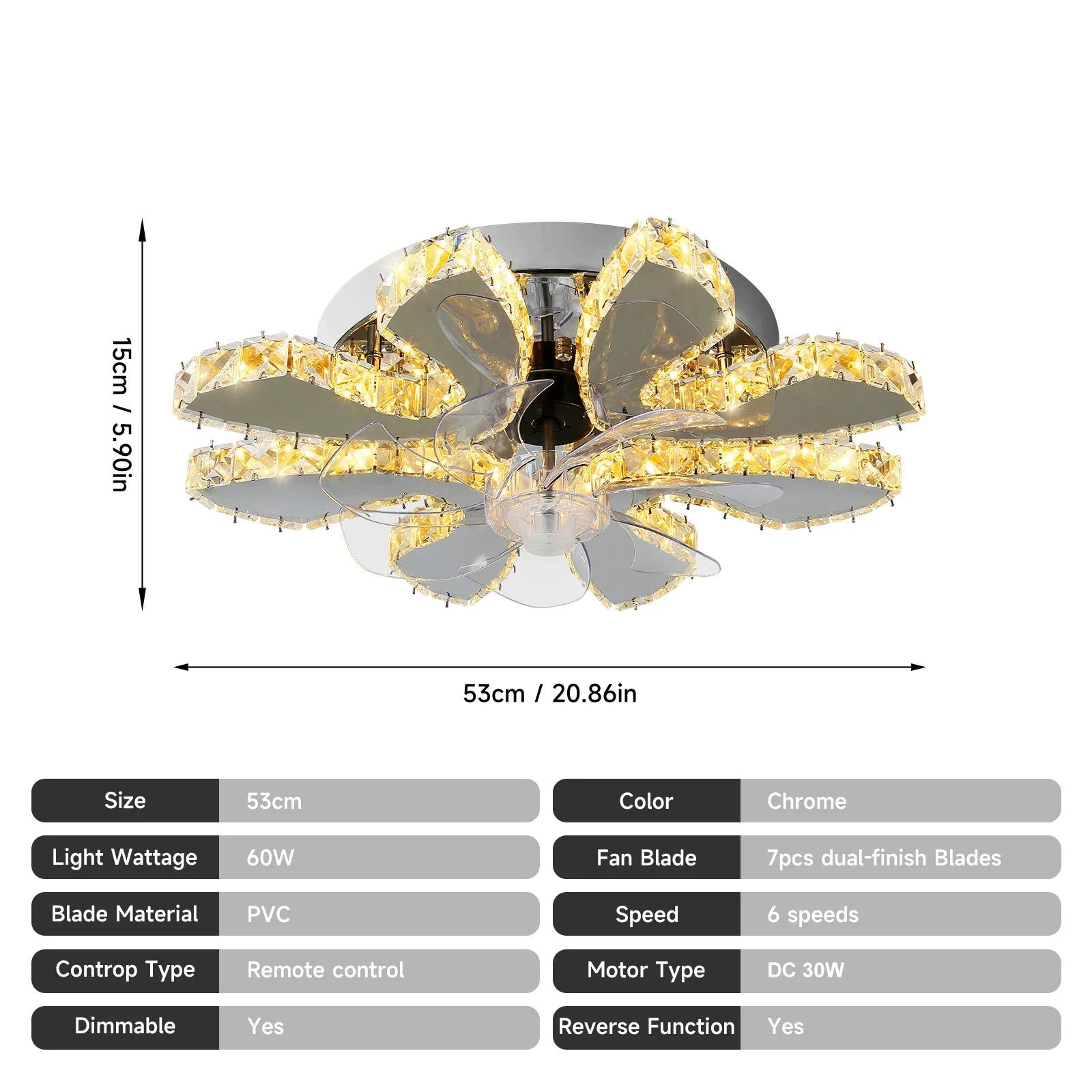 Afralia™ Crystal Luxury Ceiling Fan with LED Lamp Chandelier Smart Home Decor Fixtures
