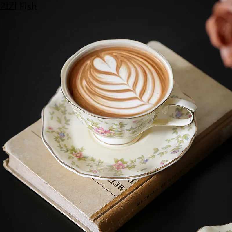 Afralia™ Gold-plated Classical Ceramic Cup & Saucer Set for Dining Table Coffee Afternoon Tea