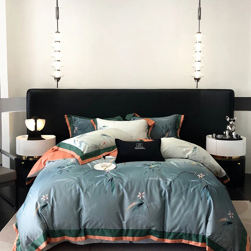 Afralia™ Luxury Bamboo Flowers Bedding Set: 1000TC Silky Egyptian Cotton Duvet Cover Set